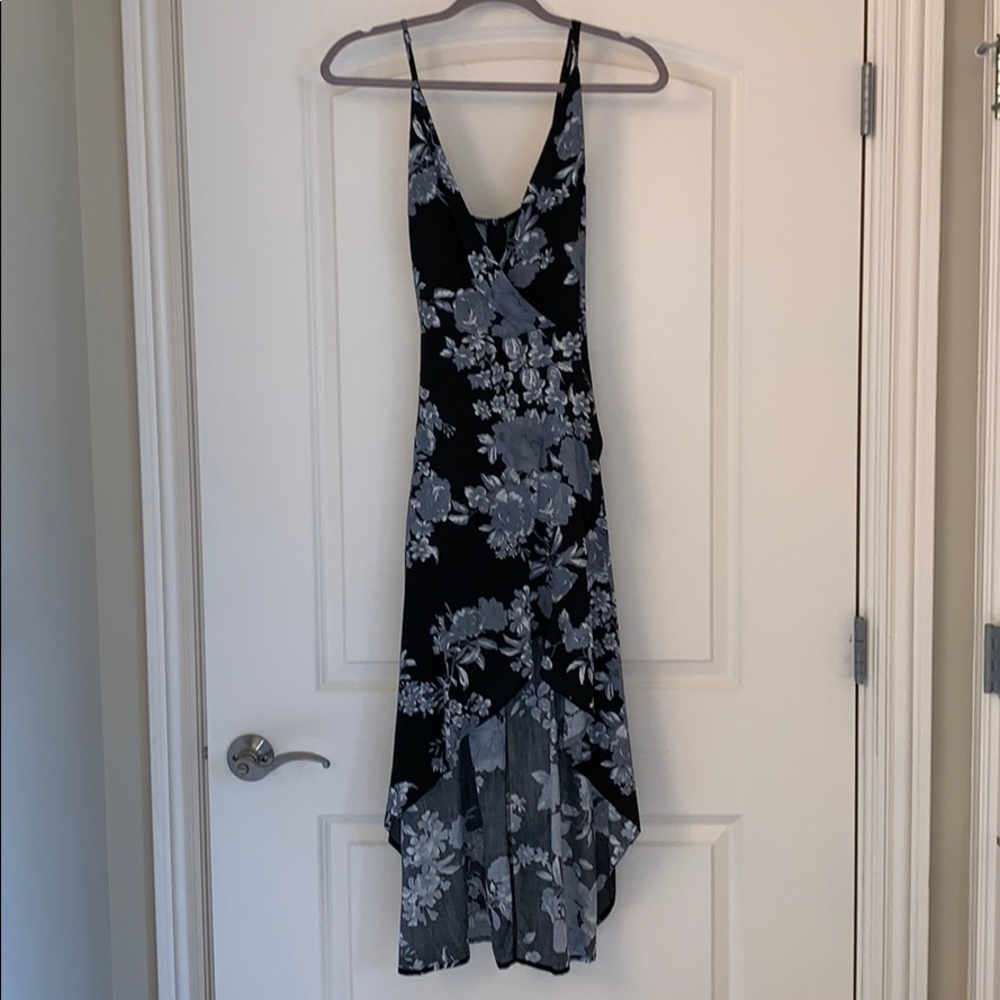 Primi High low black floral print dress